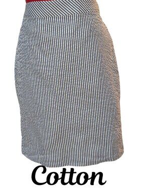 J.Crew Seersucker Striped Skirt Navy & White | 100% Cotton | Lined